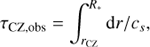 Mathematical equation: ${\tau _{{\rm{CZ}},{\rm{obs}}}} = \int_{{r_{{\rm{CZ}}}}}^{{R_ * }} {\rm{d}} r/{c_s},$