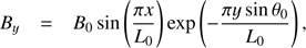Mathematical equation: $$ \begin{aligned} B_y&= B_0 \sin \left(\frac{\pi x}{L_0}\right) \exp \left(- \frac{\pi y \sin \theta _0}{L_0}\right), \end{aligned} $$