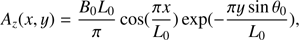 Mathematical equation: $$ \begin{aligned}&A_z(x,y) = \frac{B_{0} L_{0}}{\pi } \cos (\frac{\pi x}{L_0}) \exp (- \frac{\pi y \sin \theta _0}{L_0}), \end{aligned} $$