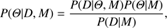 Mathematical equation: $ \begin{aligned} P({{\Theta }}| D,M)=\frac{P(D|{{\Theta }},M) P({{\Theta }}|M)}{P(D|M)} , \end{aligned} $
