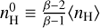 Mathematical equation: $ n_{\mathrm{H}}^{0}\equiv\frac{\beta-2}{\beta-1} \langle n_{\mathrm{H}}\rangle $