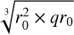 Mathematical equation: $ \sqrt[3]{r_0^2 \times qr_0} $