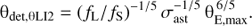 Mathematical equation: $$ {\mathrm\theta}_{\text{det,}\mathrm\theta\text{LI2}}={(f_\mathrm L/f_\mathrm S)}^{-1/5}\sigma_\text{ast}^{-1/5}\mathrm\theta_\text{E,max}^{6/5}. $$