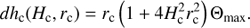 Mathematical equation: $ \begin{aligned} {d{h_\mathrm{c}}} ({H_\mathrm{c}},{r_\mathrm{c}}) ={r_\mathrm{c}} \left(1 + 4 H_\mathrm{c}^{2}{r_\mathrm{c}}^{2} \right) {{\Theta }}_\mathrm{max}. \end{aligned} $