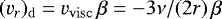 Mathematical equation: ${({v_r})_{\mathrm{d}} = v_{\mathrm{visc}} \,\beta = - 3 \nu/(2 r) \,\beta }$