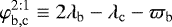 Mathematical equation: \begin{equation*} {\varphi^{2:1}_{\mathrm{b},\mathrm{c}} \equiv 2 \lambda_{\mathrm{b}} - \lambda_{\mathrm{c}} - \varpi_{\mathrm{b}}}\end{equation*}