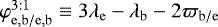 Mathematical equation: $\varphi^{3:1}_{\mathrm{e},\mathrm{b} / \mathrm{e},\mathrm{b}} \equiv 3 \lambda_{\mathrm{e}} - \lambda_{\mathrm{b}} - 2\varpi_{\mathrm{b/e}} $