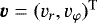 Mathematical equation: $\vec{v} = (v_r, v_{\varphi})^{\mathrm{T}}$
