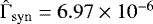 Mathematical equation: $\hat{\mathrm{\Gamma}}_{\mathrm{syn}} = 6.97 \times 10^{-6}$
