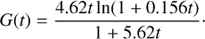 Mathematical equation: $$ \begin{aligned} G(t) = \frac{4.62t \ln (1+0.156t)}{1+5.62t}\cdot \end{aligned} $$