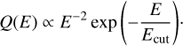 Mathematical equation: $$ \begin{aligned} Q(E) \propto E^{-2} \exp {\left( -\frac{E}{E_{\rm cut}}\right)}\cdot \end{aligned} $$