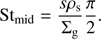 Mathematical equation: $ \begin{aligned} {\mathrm{St_{mid}}}= \frac{s \rho _{\mathrm{s}}}{\Sigma _{\mathrm{g}}}\frac{\pi }{2}. \end{aligned} $