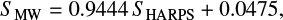 $ \begin{equation} \smw=0.9444\,S_{\rm HARPS} + 0.0475, \end{equation} $