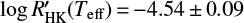 $ \log R_{\text{HK}}^{\prime}\left( {{T}_{\text{eff}}} \right)\,{=}\,-4.54\,{\pm} 0.09 $