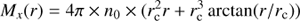 $$ \begin{aligned} M_x (r) = 4\pi \times n_0 \times (r_{\rm c}^2 r + r_{\rm c}^3 \arctan (r/r_{\rm c})) \end{aligned} $$