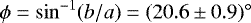 $\phi=\sin^{-1} (b/a)=(20.6\pm 0.9)^{\circ}$