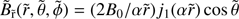 $$ \begin{aligned} \tilde{B}_{\tilde{\mathrm{r}}}(\tilde{r},\tilde{\theta },\tilde{\phi })=(2B_0/\alpha \tilde{r})j_1(\alpha \tilde{r})\cos \tilde{\theta } \end{aligned} $$