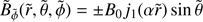 $$ \begin{aligned} \tilde{B}_{\tilde{\phi }}(\tilde{r},\tilde{\theta },\tilde{\phi })=\pm B_0j_1(\alpha \tilde{r})\sin \tilde{\theta } \end{aligned} $$