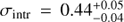Mathematical equation: $ {\sigma _{{\mathop{\rm i}\nolimits} {\rm{ntr}}}} = 0.44_{ - 0.04}^{ + 0.05} $