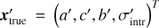Mathematical equation: $ {\boldsymbol{x}}_{\mathrm{true}} = \left(\hat{a}, \hat{c}, \hat{b}, {\hat{\sigma}}_{\mathrm{intr}}\right)^{T} $