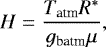 \begin{equation*} H = \frac{T_{\textrm{atm}} R^{*}}{g_{\textrm{batm}} \mu }, \end{equation*}