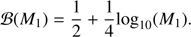 Mathematical equation: $${\cal B}\left( {{M_1}} \right) = {1 \over 2} + {1 \over 4}{\rm{lo}}{{\rm{g}}_{10}}\left( {{M_1}} \right).$$