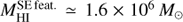 $ M_{{\rm{HI}}}^{{\rm{NW}}\,{\rm{feat}}{\rm{.}}} \simeq 1.6 \times {10^6}{M_ \odot }\ $