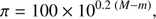 $$ \pi=100\times10^{0.2{(M-m)}}, $$