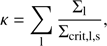 $$ \begin{aligned} \kappa = \sum _{\rm l} \frac{\Sigma _{\rm l}}{\Sigma _{\rm {crit},l,s}}, \end{aligned} $$