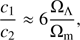 $$ \begin{aligned} \frac{c_1}{c_2} \approx 6 \frac{\Omega _\Lambda }{\Omega _\mathrm{m} }, \end{aligned} $$