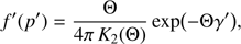 $$ \begin{aligned} f^{\prime }(p^{\prime }) = \frac{\Theta }{4\pi \,K_2(\Theta )}\,{\text{ exp}} {\left(-\Theta \gamma ^{\prime } \right)}, \end{aligned} $$