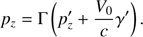 $$ \begin{aligned} p_z= \Gamma \left( p^{\prime }_z + \frac{V_0}{c} \gamma ^{\prime } \right) . \end{aligned} $$