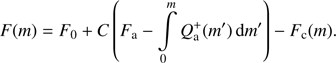 $$ \begin{aligned} F(m) = F_0+ C\left(F_{\rm a} - \int \limits _0^m Q^+_{\rm a} (m^{\prime })\,\mathrm{d}m^{\prime } \right) - F_{\rm c}(m). \end{aligned} $$