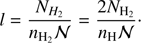 $$ \begin{aligned} l = \frac{ N_{H_2} }{ n_{\rm H_2} \mathcal{N} } = \frac{ 2 N_{\rm H_2} }{ n_{\rm H} \mathcal{N} }\cdot \end{aligned} $$