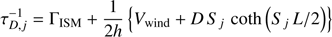 $$ \begin{aligned}&\tau _{D,j}^{-1}= \Gamma _{\rm ISM}+\frac{1}{2h} \left\{ V_{\mathrm{wind} } + D\,S_j\,\coth \left( S_j \, L/2 \right) \right\} \end{aligned} $$