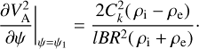 $$ \begin{aligned} \frac{\partial V_{\rm A}^{2}}{\partial \psi }\bigg |_{\psi = \psi _1} = \frac{2{C}_{k}^{2} (\,\rho _{\rm i} - \rho _{\rm e})}{l BR^{2}(\,\rho _{\rm i} + \rho _{\rm e})}\cdot \end{aligned} $$