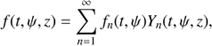 $$ \begin{aligned} f(t,\psi ,z) = \sum ^\infty _{n=1} f_n(t, \psi ) Y_n(t,\psi ,z), \end{aligned} $$