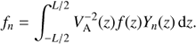 $$ \begin{aligned} f_n = \int ^{L/2}_{-L/2} V_{\rm A}^{-2}(z) f(z) Y_n(z)\, \mathrm{d}z. \end{aligned} $$