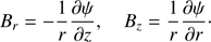 $$ \begin{aligned} B_r = - \frac{1}{r} \frac{\partial {\psi }}{\partial {z}}, \quad B_z = \frac{1}{r} \frac{\partial {\psi }}{\partial {r}}\cdot \end{aligned} $$