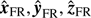 $ {\hat{\boldsymbol{x}}}_{\mathrm{FR}} ,{\hat{\boldsymbol{y}}}_{\mathrm{FR}} ,{\hat{\boldsymbol{z}}}_{\mathrm{FR}} $
