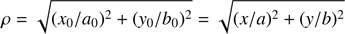 $$ \begin{aligned} \rho = \sqrt{(x_0/a_{0})^2+({y}_0/b_{0})^2} = \sqrt{(x/a)^2+({y}/b)^2} \end{aligned} $$