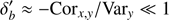 $$ \begin{aligned} \delta ^{\prime }_b \approx -\mathrm{Cor}_{{x},{y}}/\mathrm{Var}_{{y}} \ll 1 \end{aligned} $$