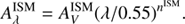 $$ A_\lambda^\text{ISM}=A_V^\text{ISM}{(\lambda/0.55)}^{n^\text{ISM}}. $$