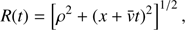 Mathematical equation: $$ \begin{aligned} R(t) = \left[\rho ^2 + (x+\bar{{v}} t)^2 \right]^{1/2}, \end{aligned} $$
