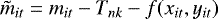 Mathematical equation: $\tilde{m}_{it} = m_{it} - T_{nk} - f(x_{it},y_{it})$
