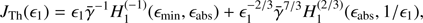 $$ \begin{aligned} J_{\rm Th}(\epsilon _1) = \epsilon _1 \bar{\gamma }^{-1} H_1^{(-1)} (\epsilon _{\rm min}, \epsilon _{\rm abs}) + \epsilon _1^{-2/3} \bar{\gamma }^{7/3} H_1^{(2/3)} (\epsilon _{\rm abs}, 1/\epsilon _{1}),\end{aligned} $$