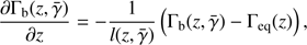 $$ \begin{aligned} \frac{\partial \Gamma _{\rm b}(z,\bar{\gamma })}{\partial z} = - \frac{1}{l(z,\bar{\gamma })} \left(\Gamma _{\rm b}(z,\bar{\gamma }) - \Gamma _{\rm eq}(z)\right), \end{aligned} $$
