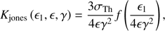 $$ \begin{aligned} K_{\rm jones}\left(\epsilon _1, \epsilon , \gamma \right) = \frac{3 \sigma _{\rm Th}}{4 \epsilon \gamma ^2} f \left( \frac{\epsilon _1}{4 \epsilon \gamma ^2} \right) ,\end{aligned} $$