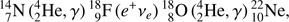 $$ {}_7^{14}\mathrm N{({}_2^4\text{He,}\gamma)}{}_9^{18}\mathrm F{(e^+v_e)}{}_8^{18}\mathrm O({}_2^4\text{He,}\gamma){}_{10}^{22}\text{Ne}, $$