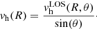 $ v_{{\mathrm{h}}}(R)=\frac{{v^{{\mathrm{LOS}}}_{{\mathrm{h}}}(R, \theta)}}{\sin(\theta)}\cdot$